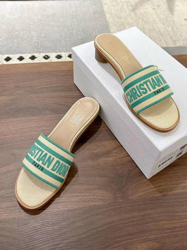 Dior Dway striped embroidered slide sandals, with heel-4